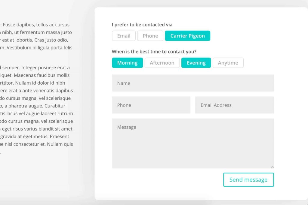 Divi contact form checkbox buttons.