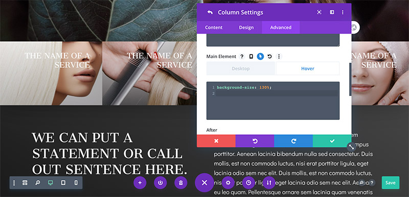 Divi builder adding hover css to an element.